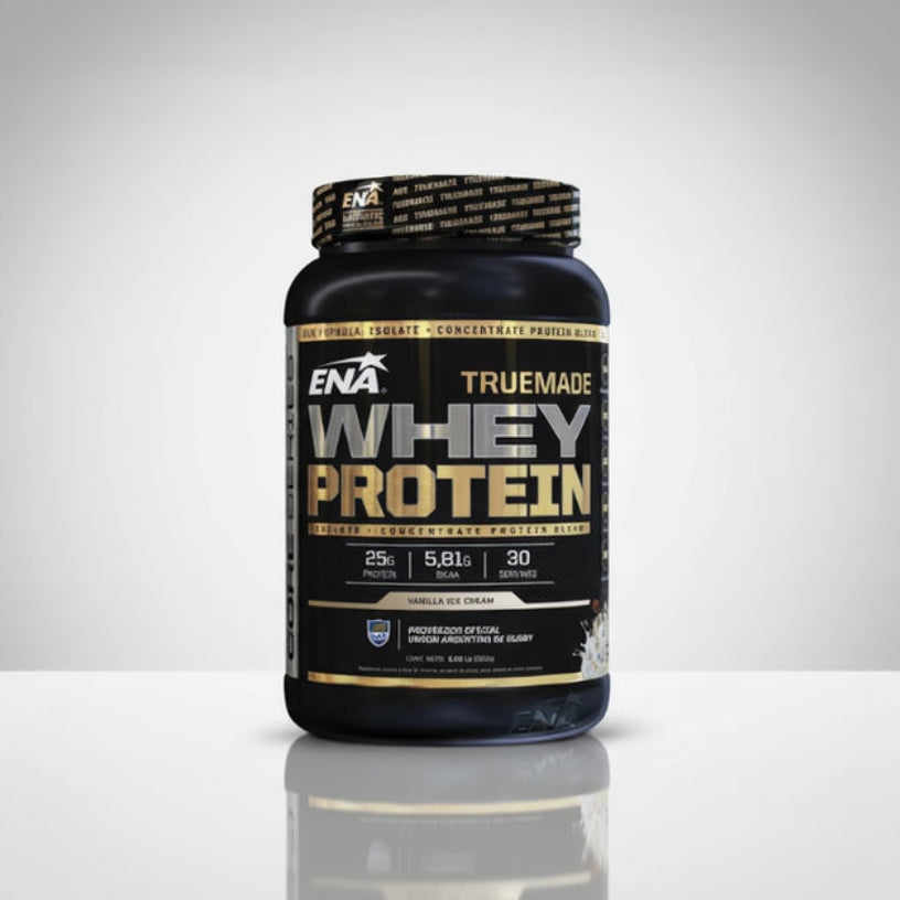 Suplemento en polvo ENA Sport True Made Whey Protein proteínas sabor vanilla ice cream en pote de 930g